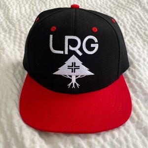 LRG mens hat, black , red , white